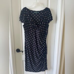 Ralph Lauren Blue Midi Dress with Flutter Sleeves and V-Neck